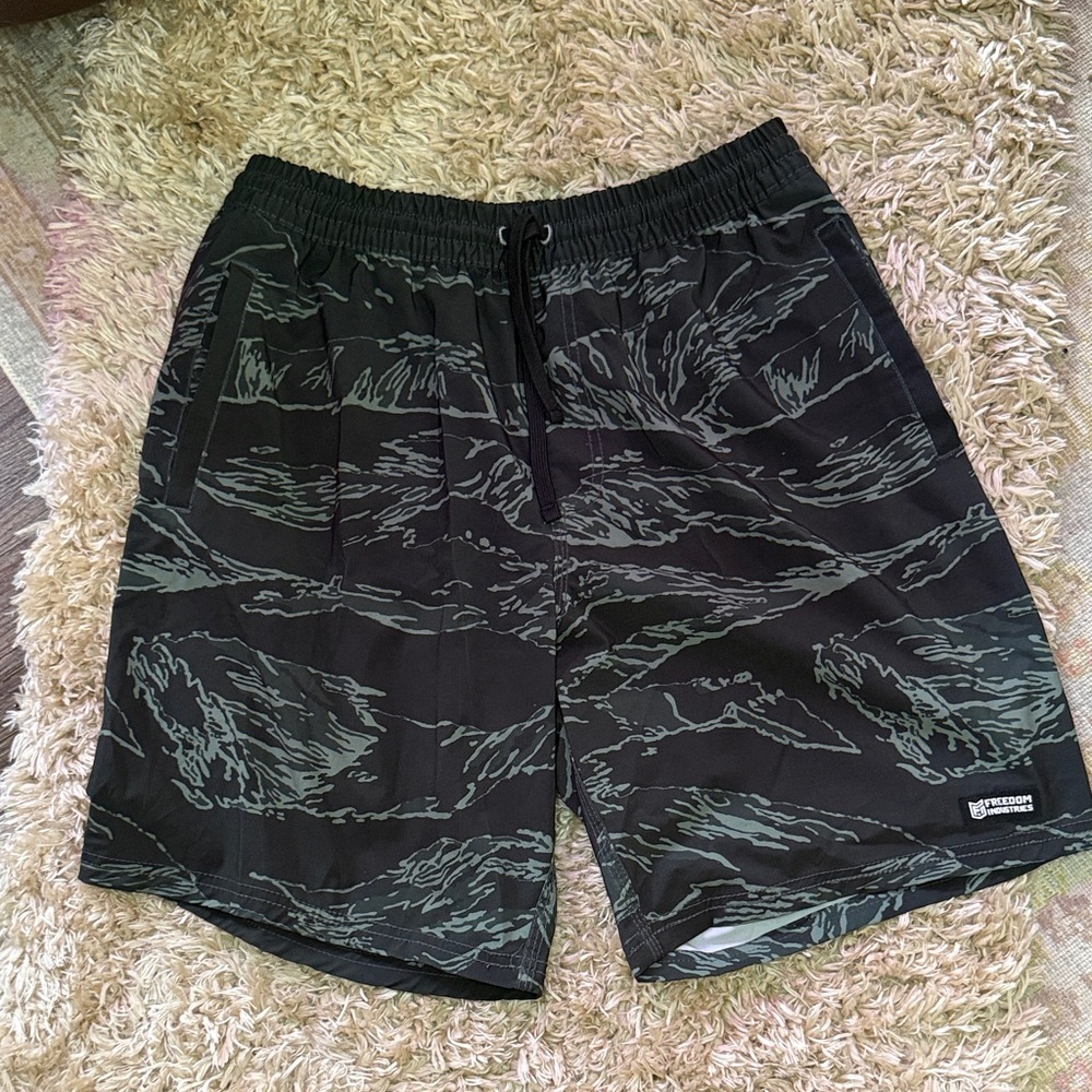 Freedom Industries Black and Gray tiger camo Board Shorts